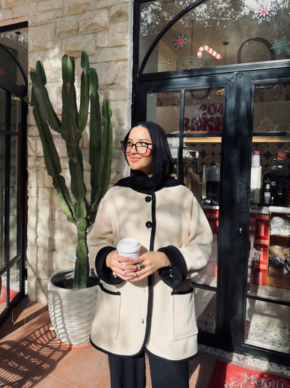 Puffy Jacket in Black & Beige