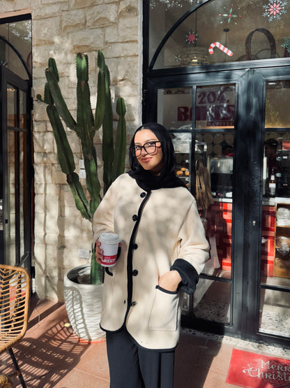 Puffy Jacket in Black & Beige