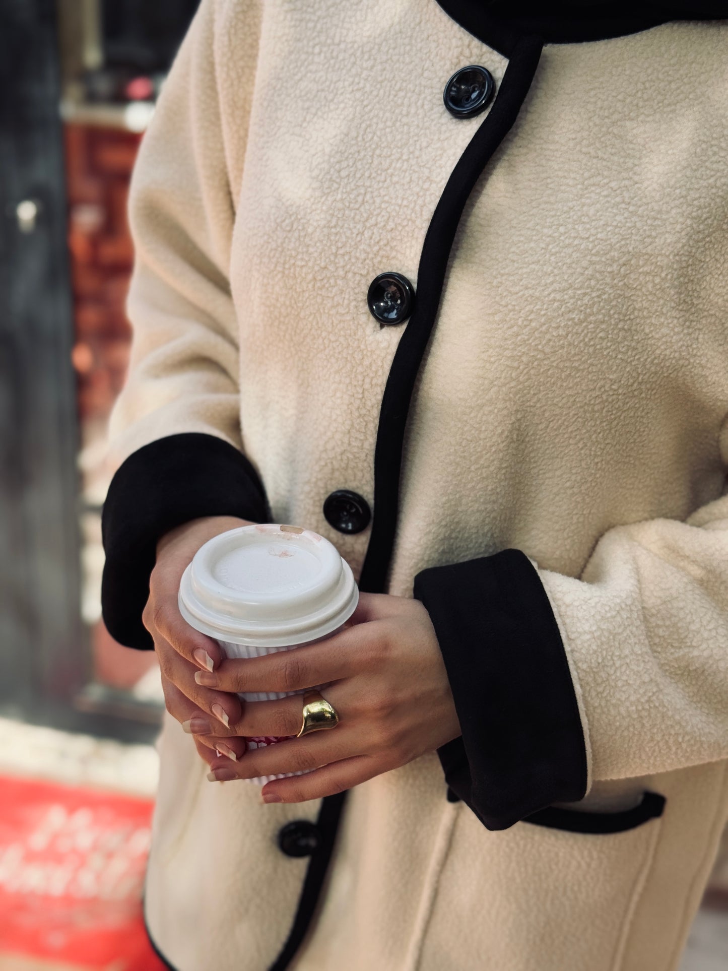 Puffy Jacket in Black & Beige