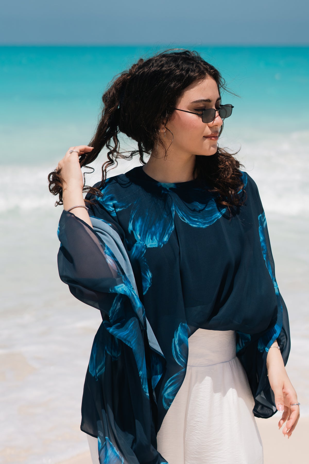 Navy petal cape