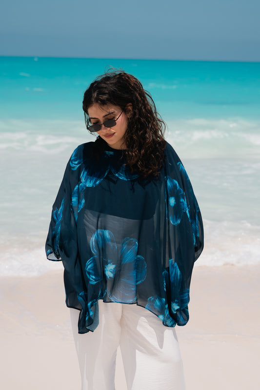 Navy petal cape