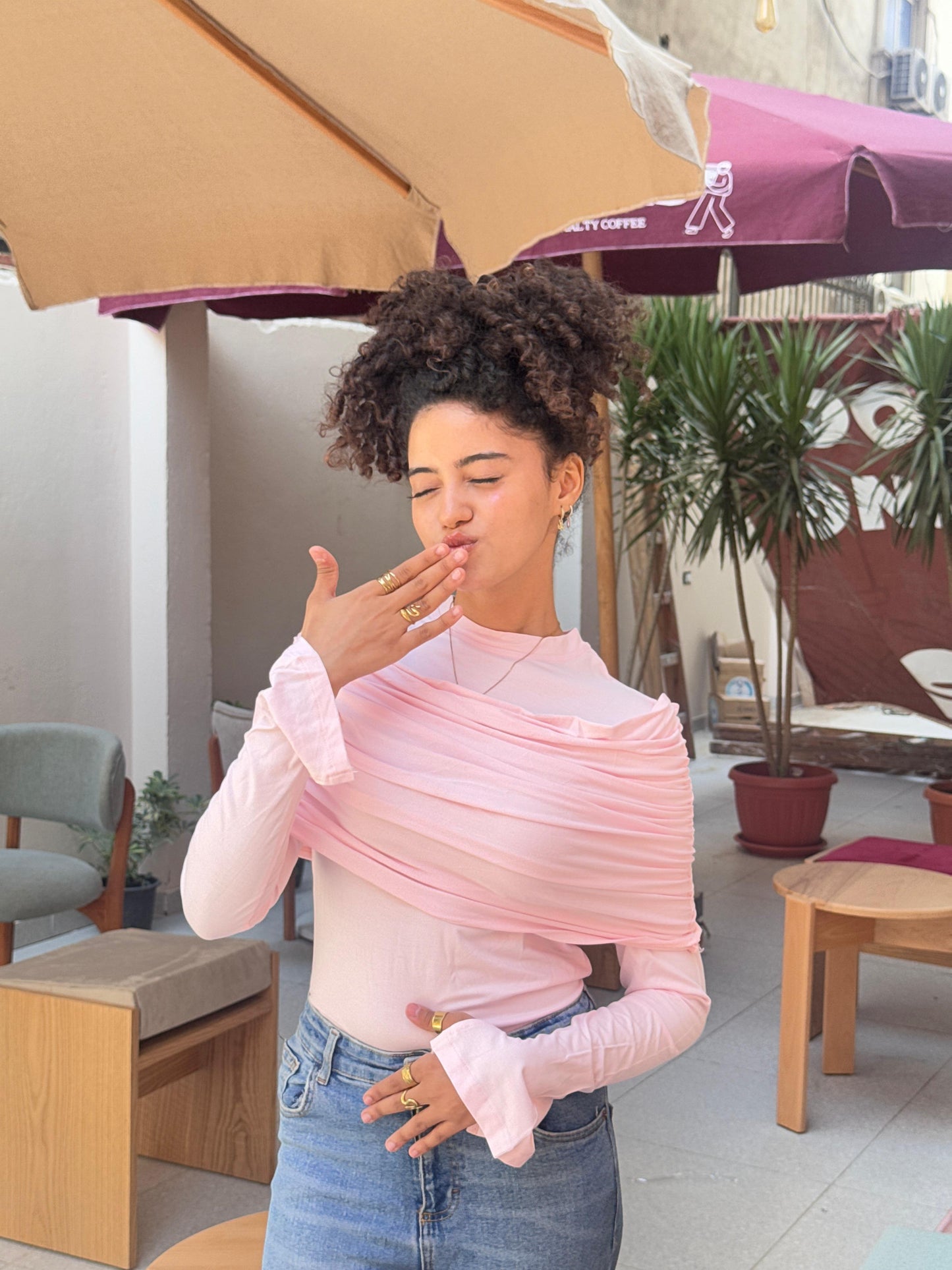 Attached offshoulder top